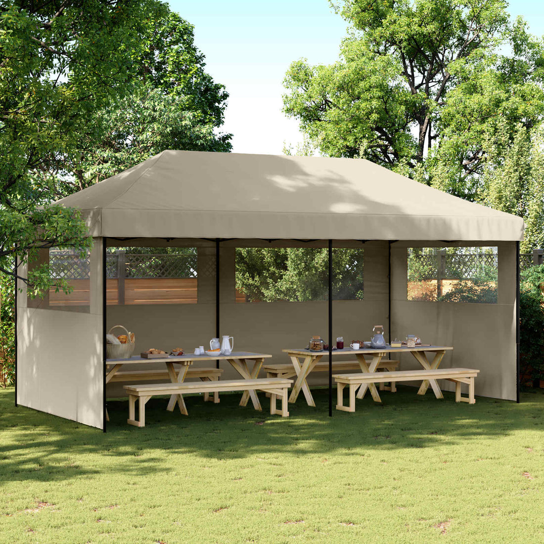 vidaXL Carpa de Fiesta 292 x 580 x 315 cm Gris topo Tela Oxford