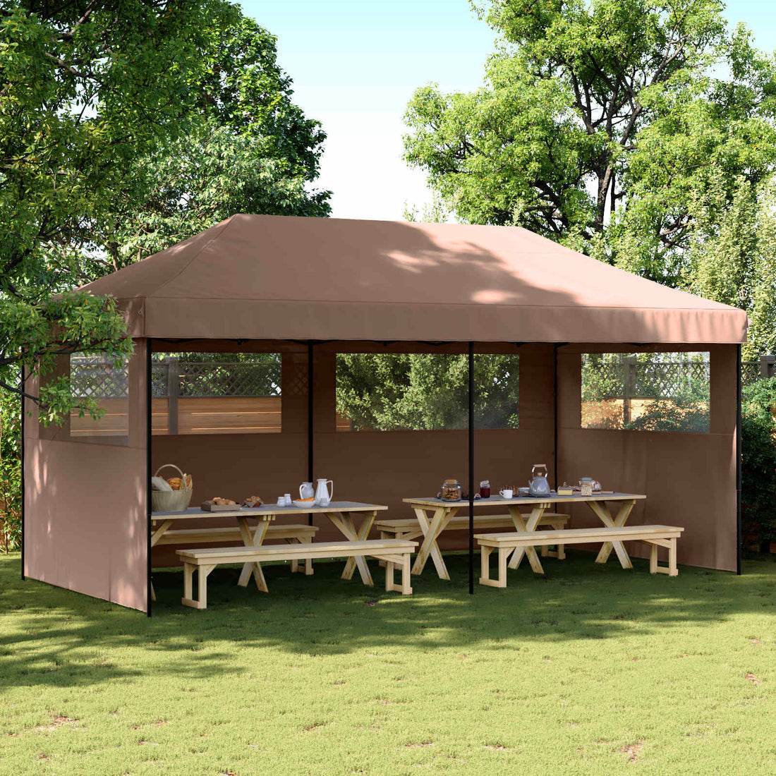 vidaXL Carpa de Fiesta 292 x 580 x 315 cm Marrón Tela Oxford