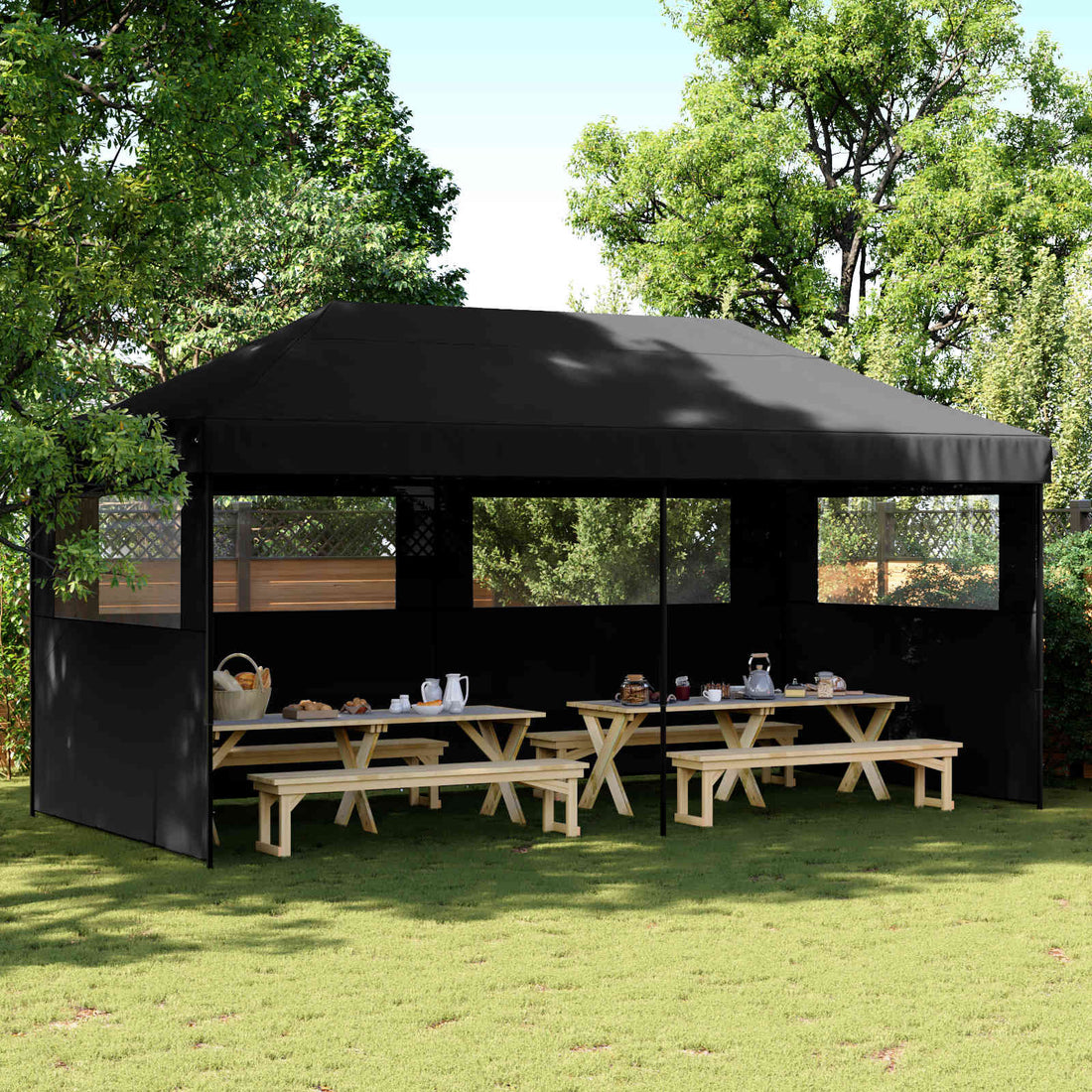 vidaXL Carpa de Fiesta 292 x 580 x 315 cm Negro Tela Oxford