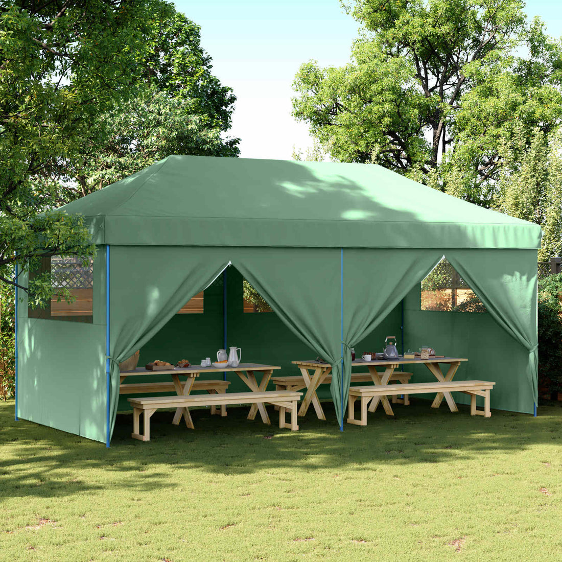 vidaXL Carpa de Fiesta 292 x 580 x 315 cm Verde Tela Oxford