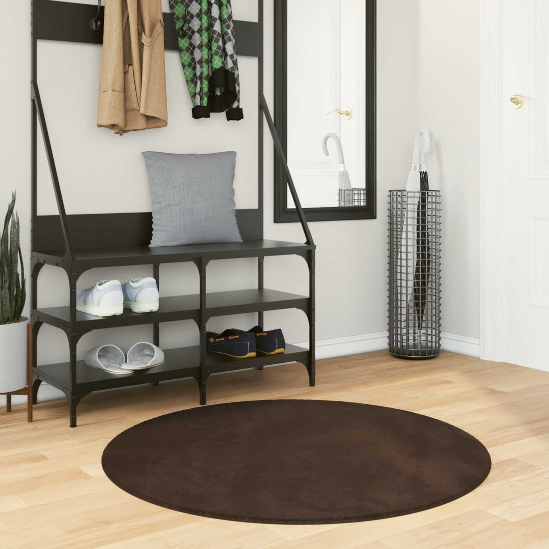 vidaXL Alfombra suave y lavable de pelo medio HUARTE Marrón Ø 100 CM