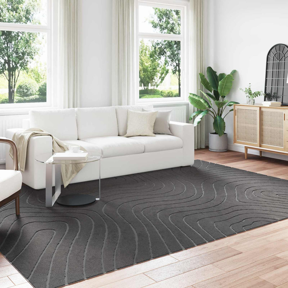 vidaXL Alfombra para interiores y exteriores PALMERAS Antracita