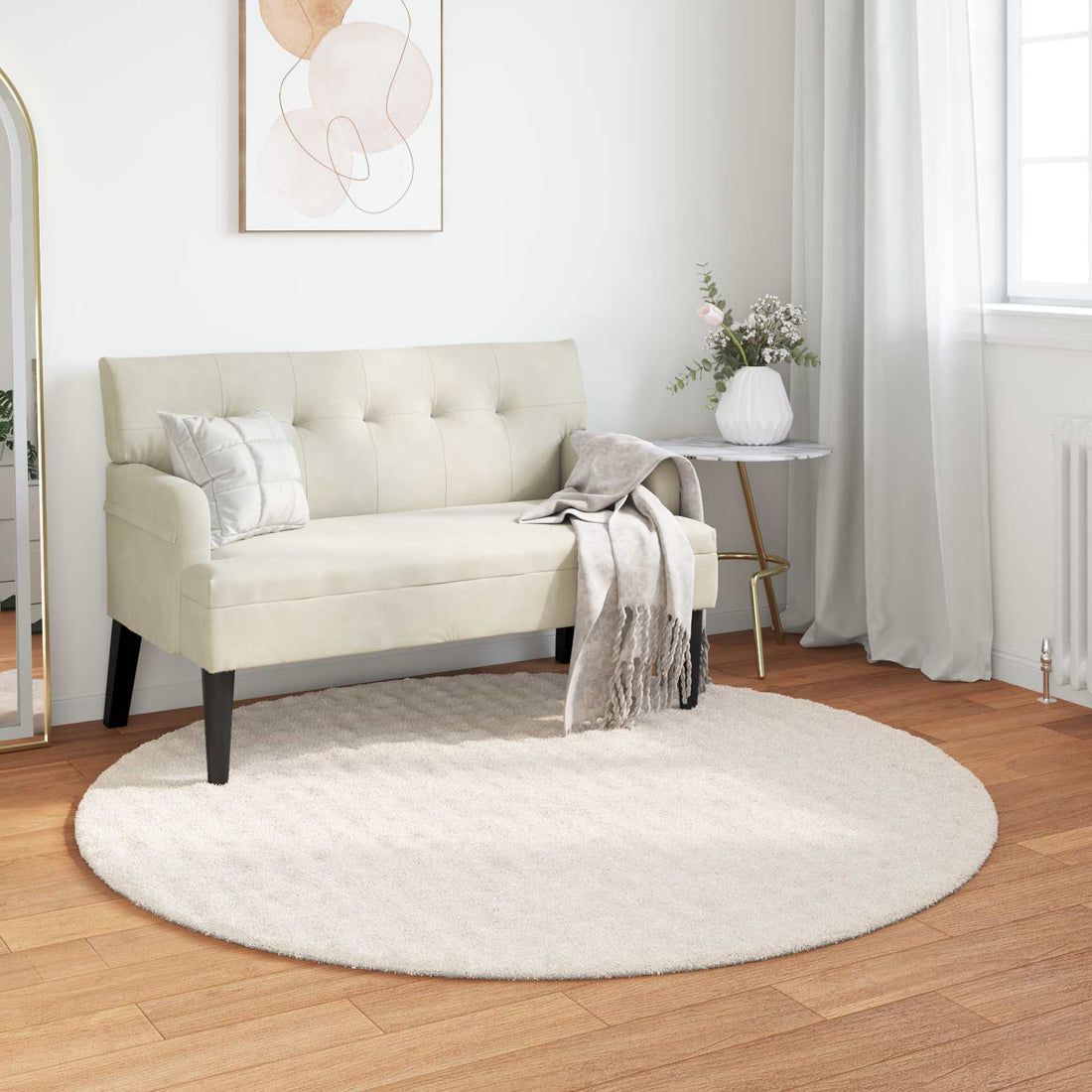 vidaXL Alfombras de área Redondo SIROLO Crema Ø 200 CM Poliéster