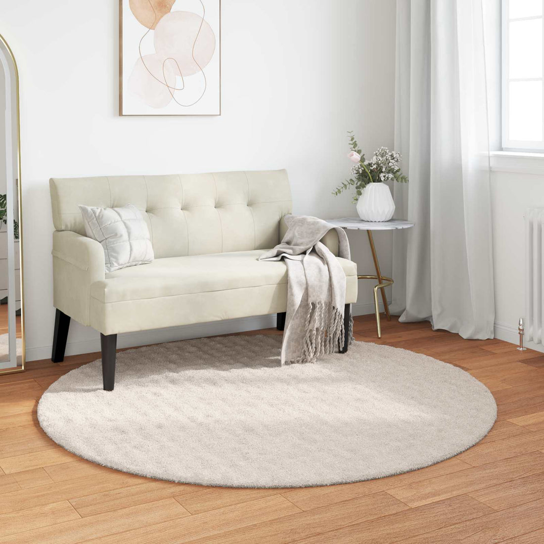 vidaXL Alfombras de área Redondo SIROLO Beige Ø 200 CM Poliéster