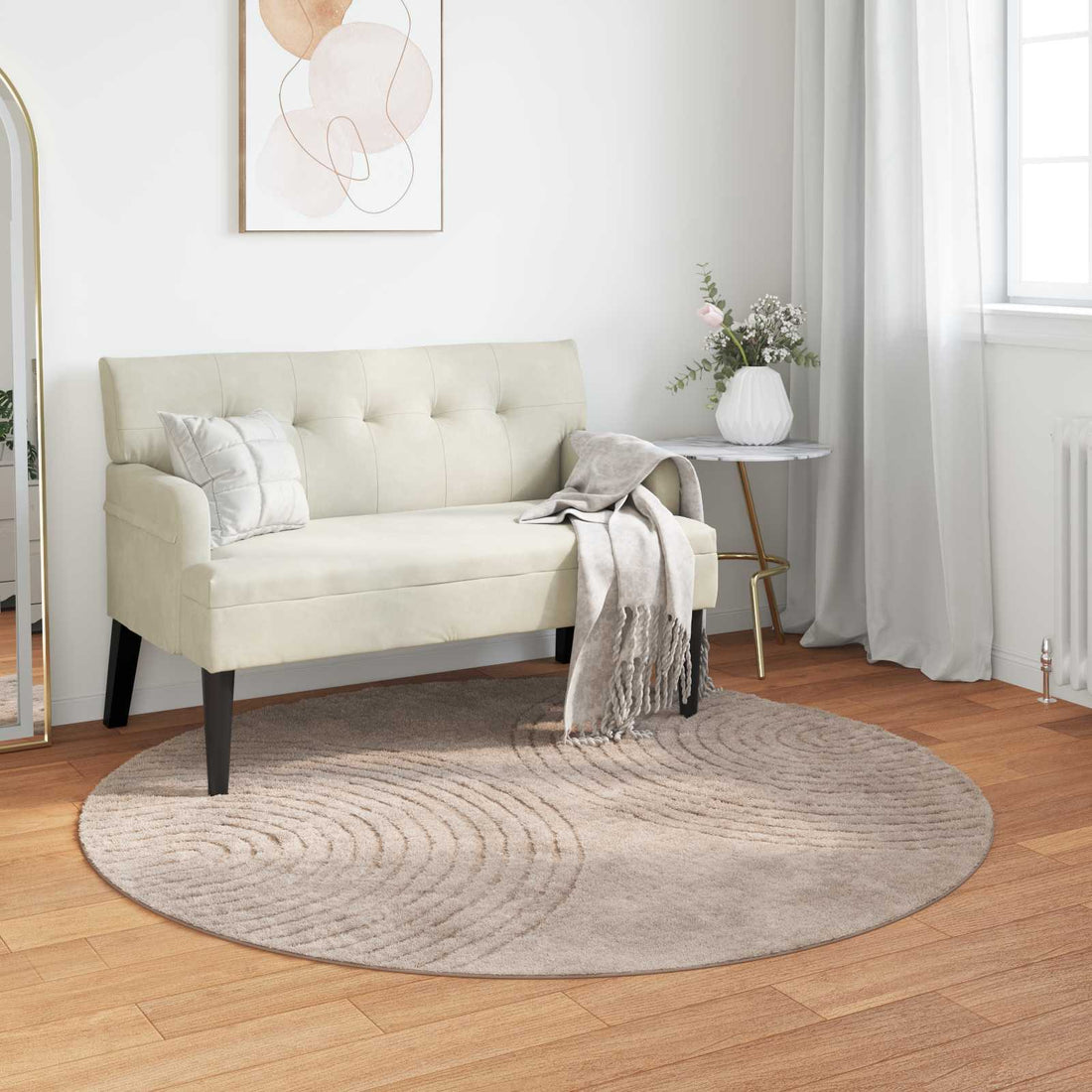 vidaXL Alfombra interior GALATI Beige Ø 200 CM Poliéster