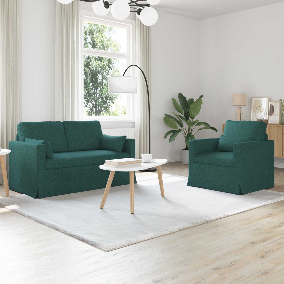 vidaXL Juego de Sofá 2 uds. Verde oscuro tela
