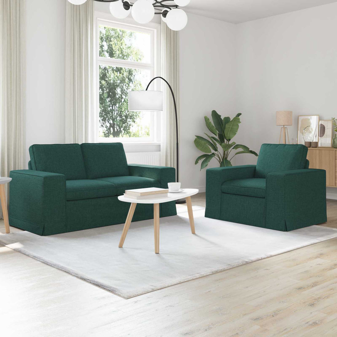 vidaXL Juego de Sofá 2 uds. Verde oscuro tela
