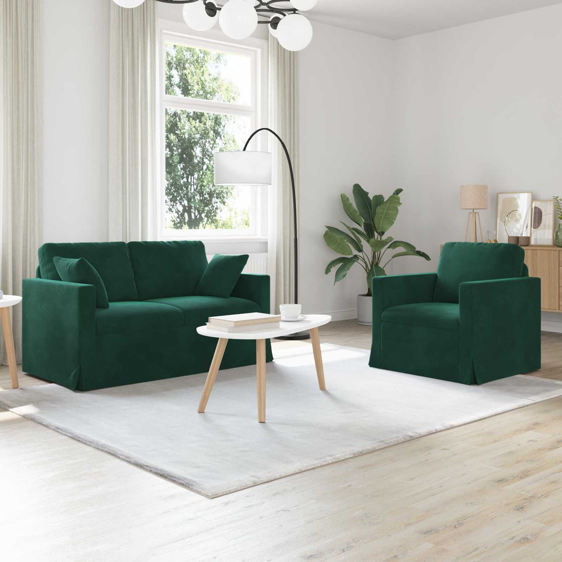 vidaXL Juego de Sofá 2 uds. Verde oscuro Terciopelo