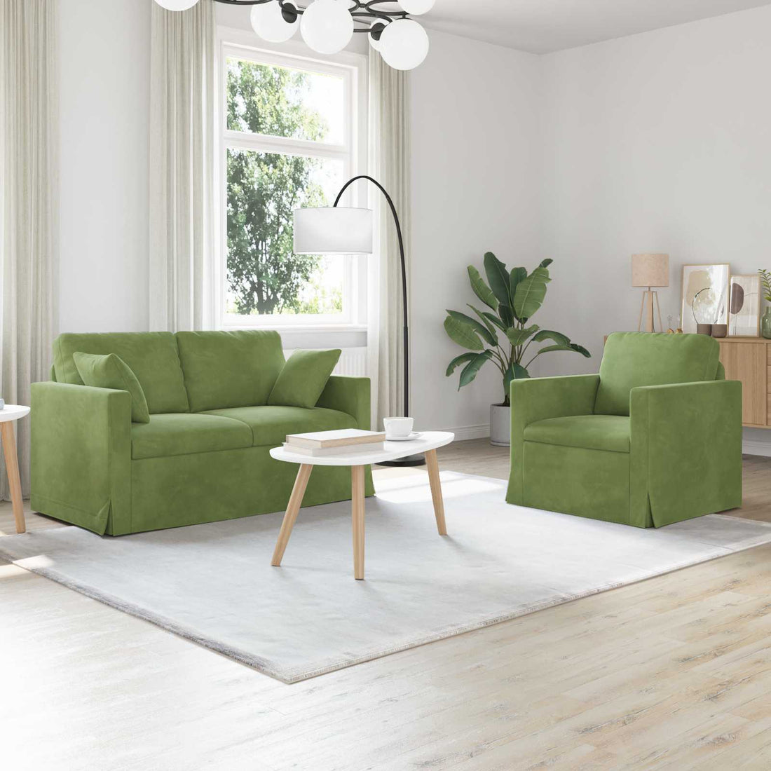 vidaXL Juego de Sofá 2 uds. Verde claro Terciopelo