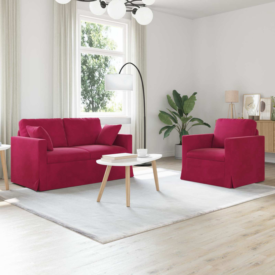 vidaXL Juego de Sofá 2 uds. Rojo vino Terciopelo