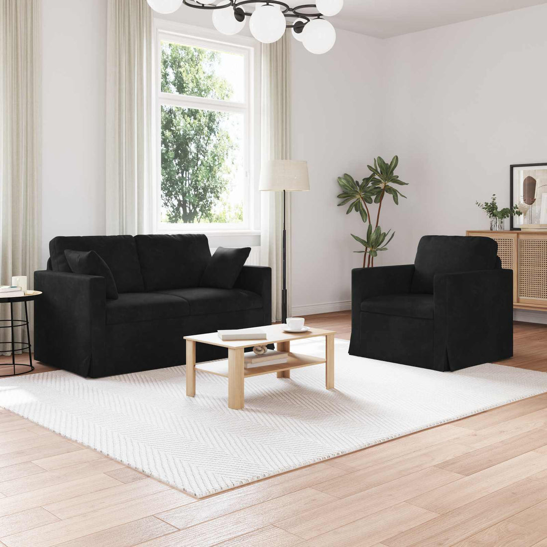 vidaXL Juego de Sofá 2 uds. Negro Terciopelo