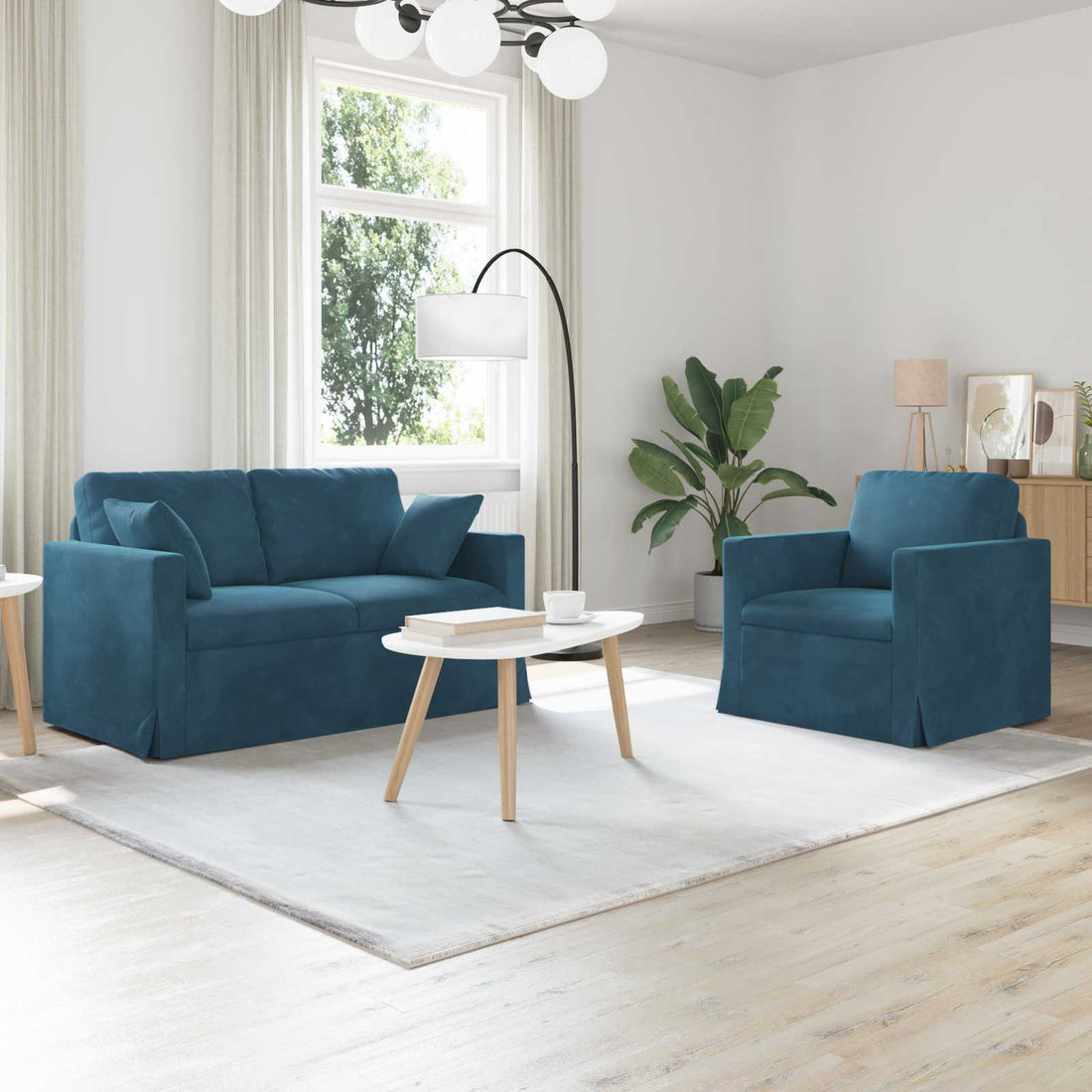 vidaXL Juego de Sofá 2 uds. Azul Terciopelo