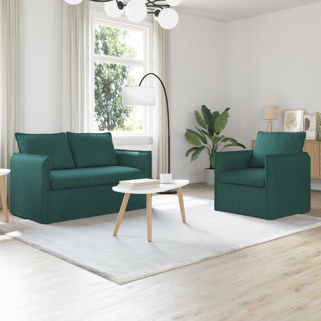 vidaXL Juego de Sofá 2 uds. Verde oscuro Tela