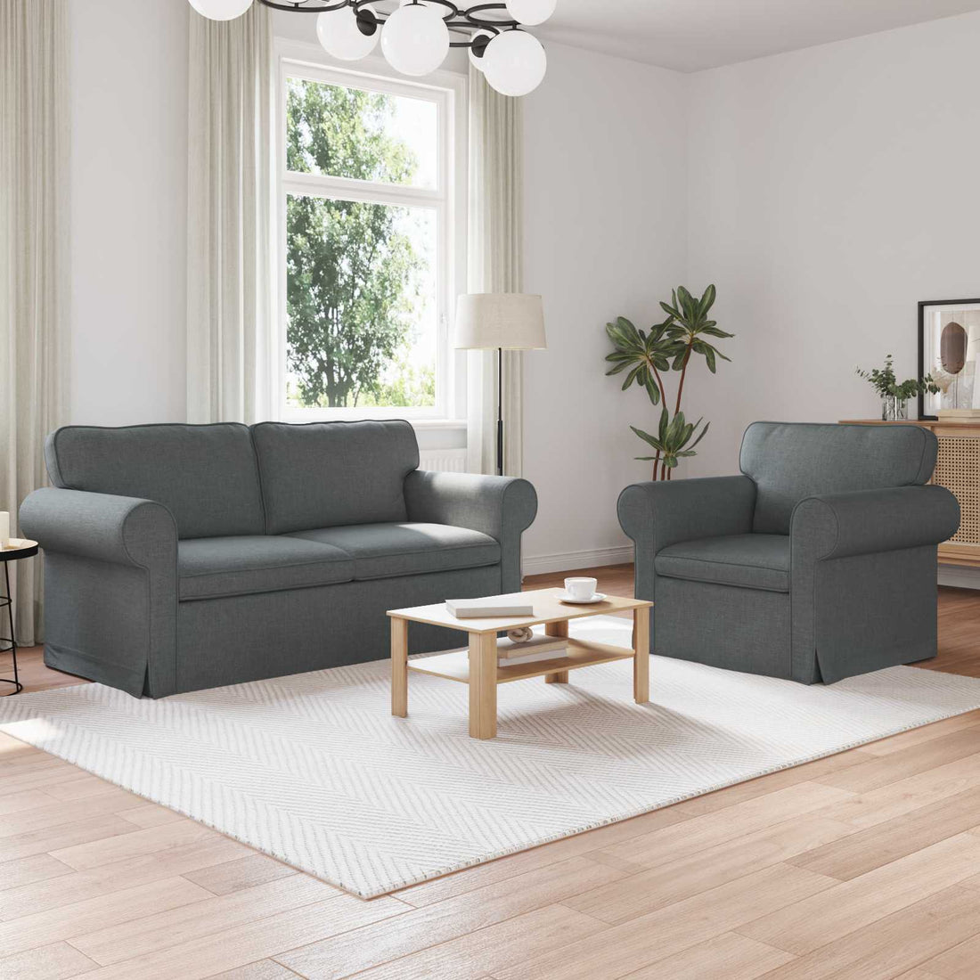 vidaXL Juego de Sofá 2 uds. Gris oscuro tela