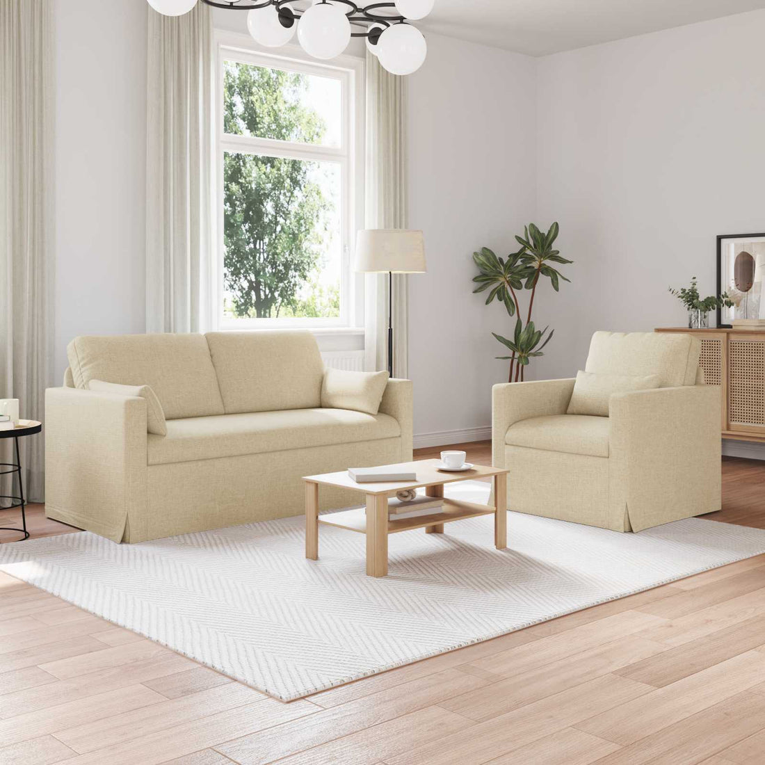 vidaXL Juego de Sofá 2 uds. Crema tela