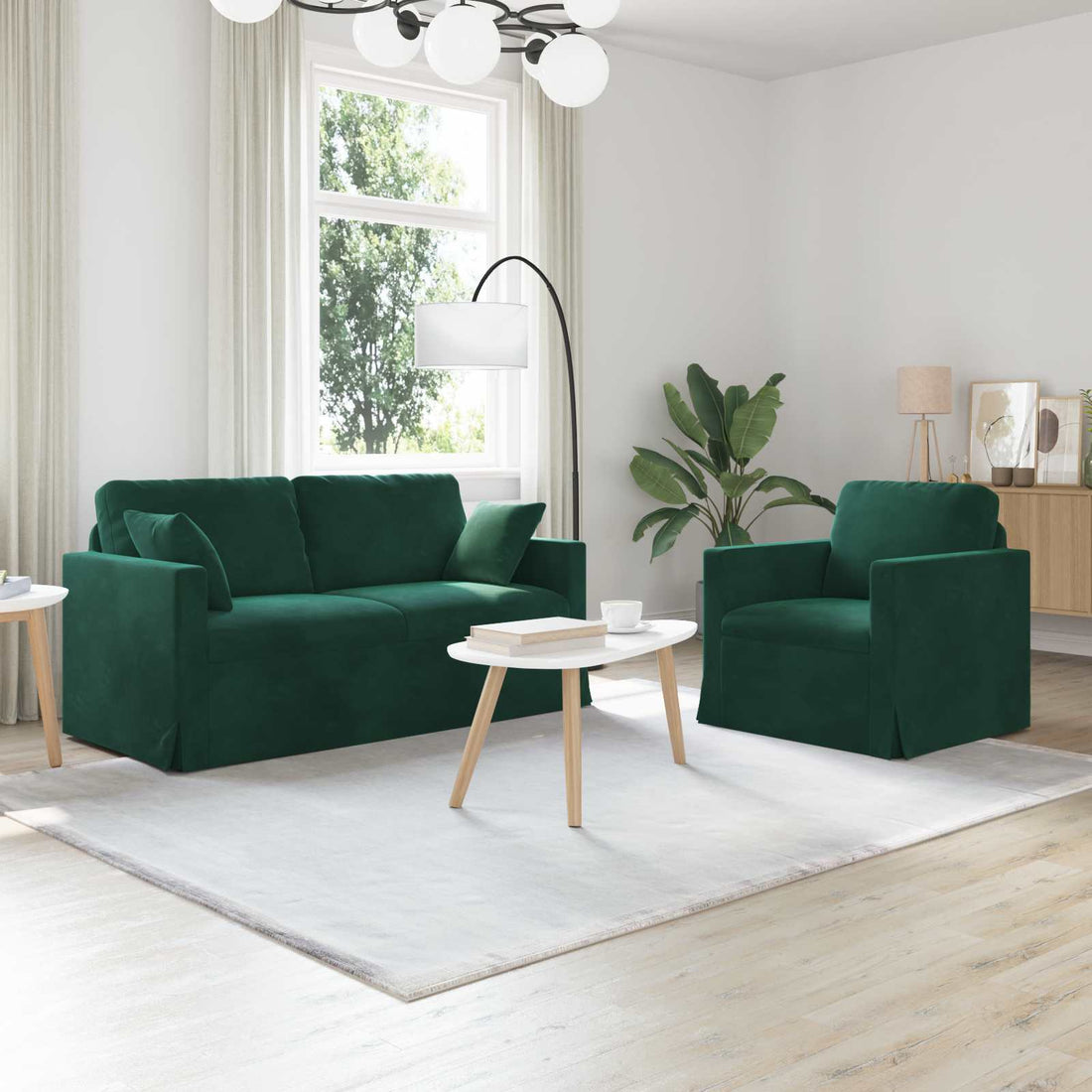 vidaXL Juego de Sofá 2 uds. Verde oscuro Terciopelo