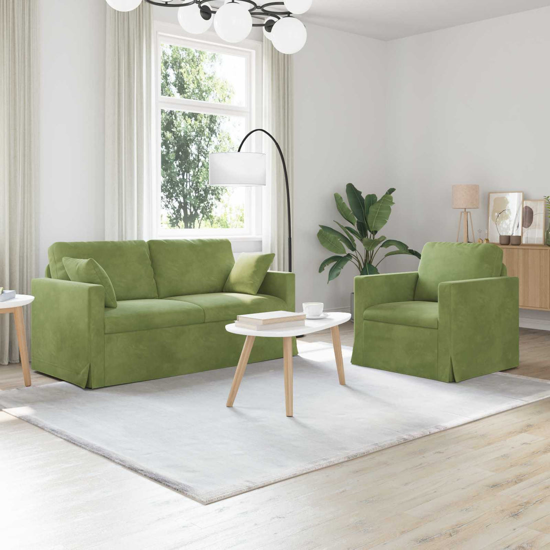 vidaXL Juego de Sofá 2 uds. Verde claro Terciopelo