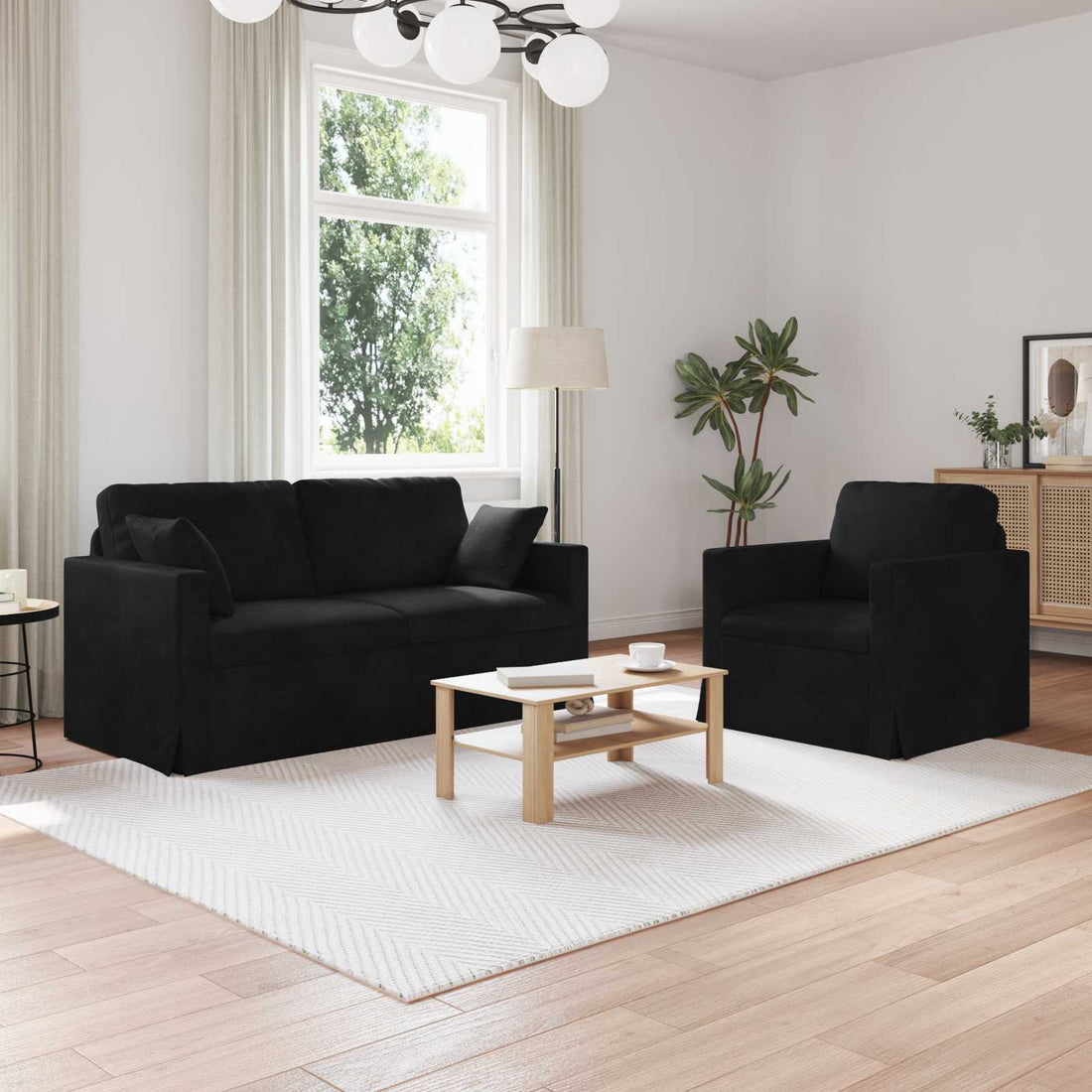 vidaXL Juego de Sofá 2 uds. Negro Terciopelo