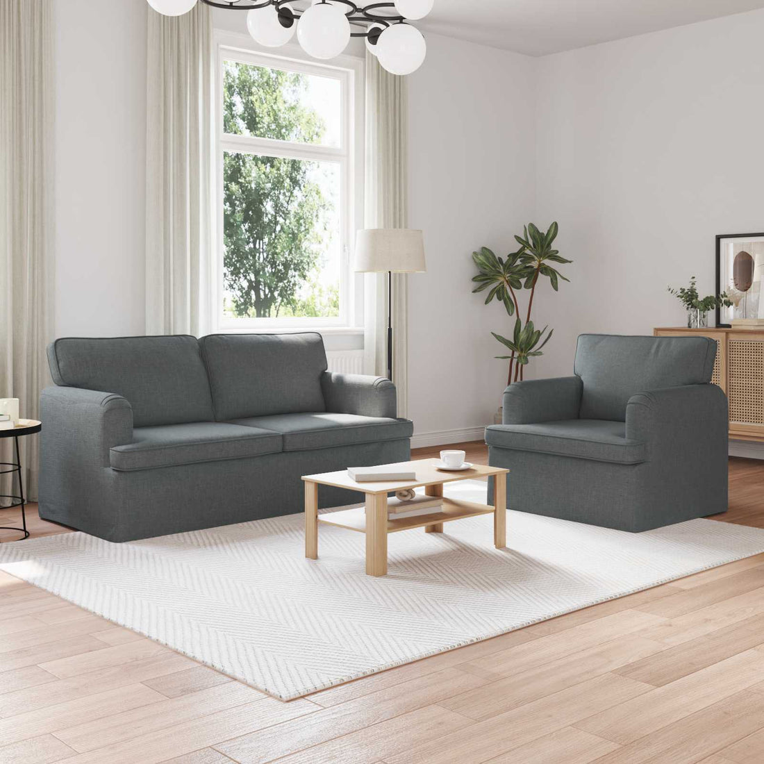 vidaXL Juego de Sofá 2 uds. Gris oscuro tela