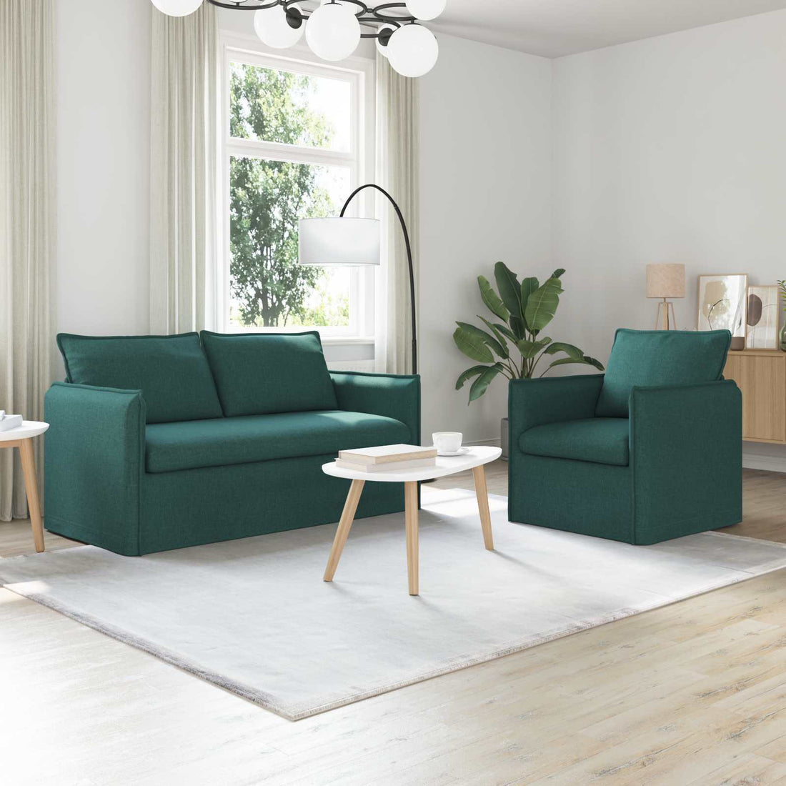 vidaXL Juego de Sofá 2 uds. Verde oscuro Tela