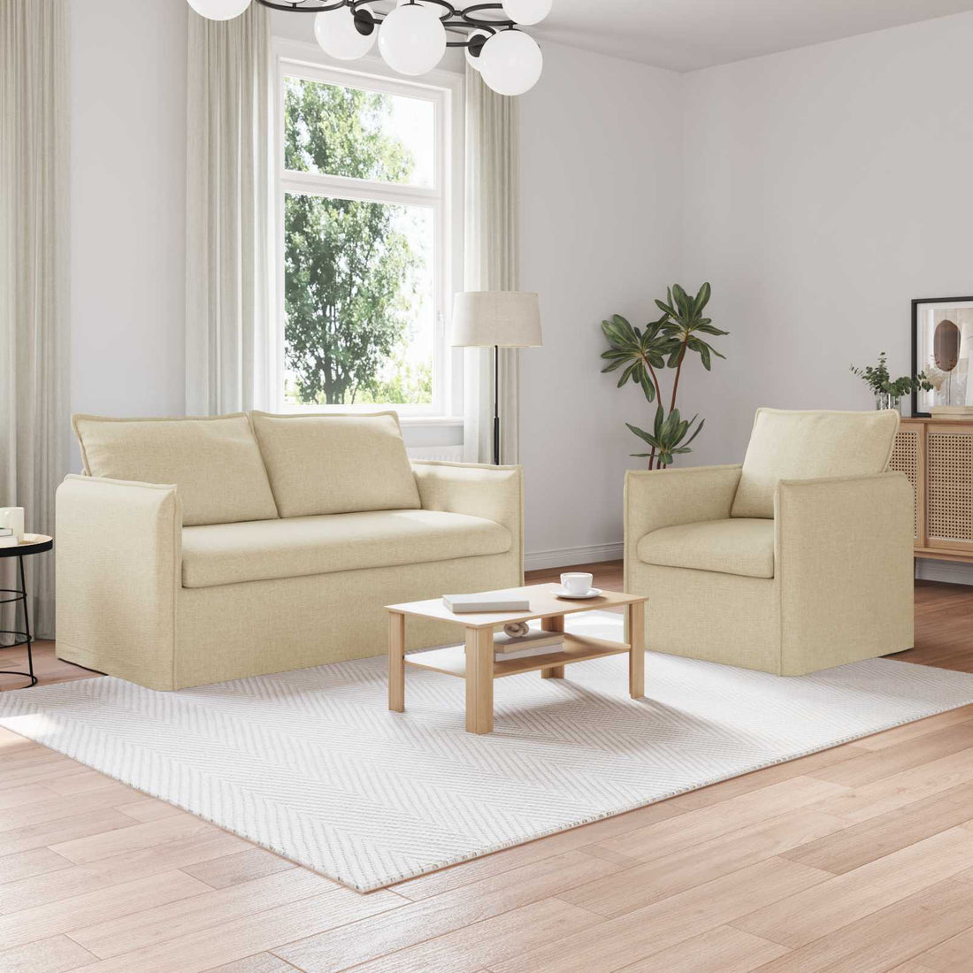 vidaXL Juego de Sofá 2 uds. Crema Tela