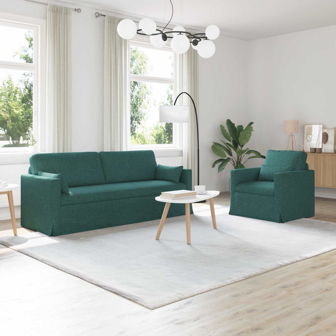 vidaXL Juego de Sofá 2 uds. Verde oscuro tela