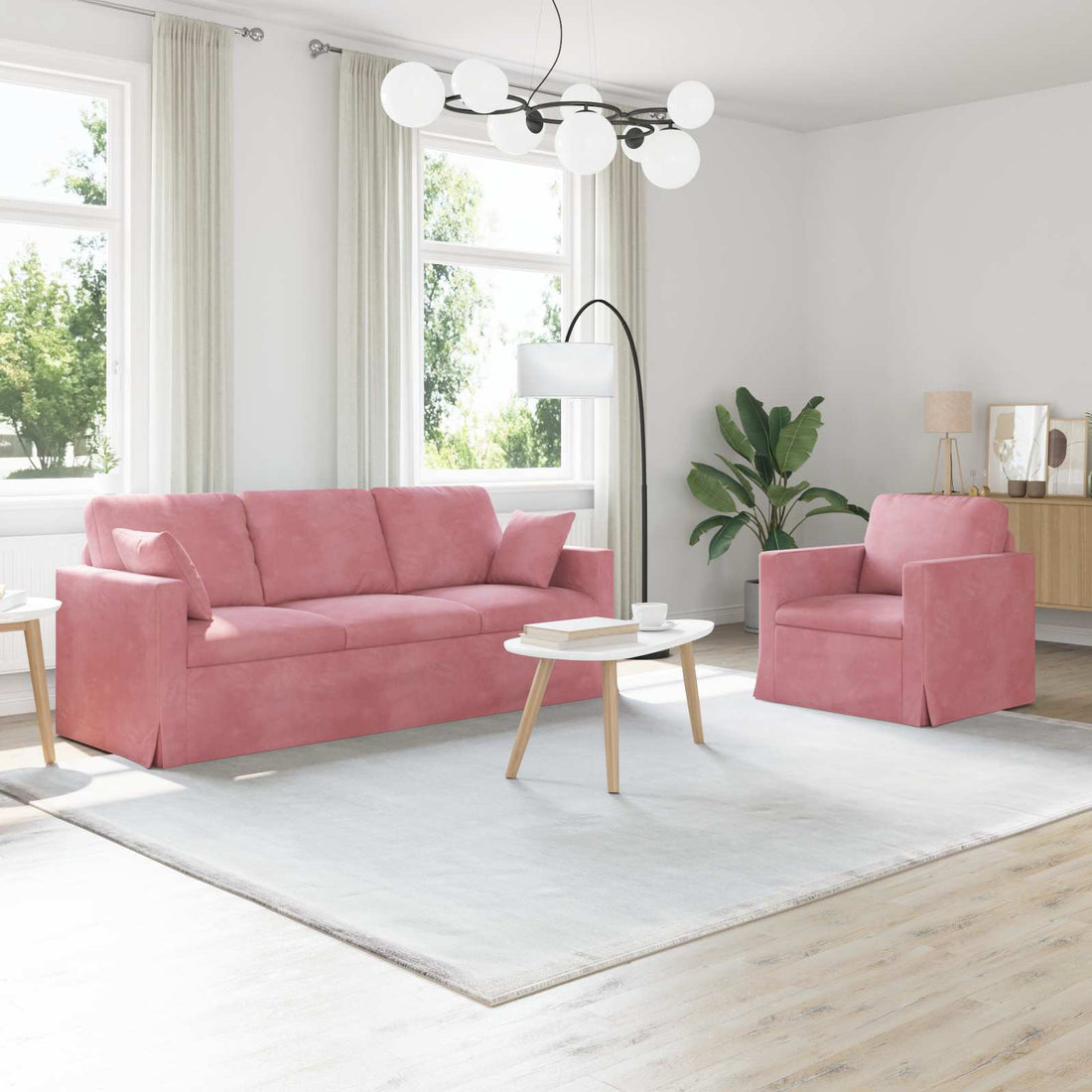 vidaXL Juego de Sofá 2 uds. Rosa Terciopelo