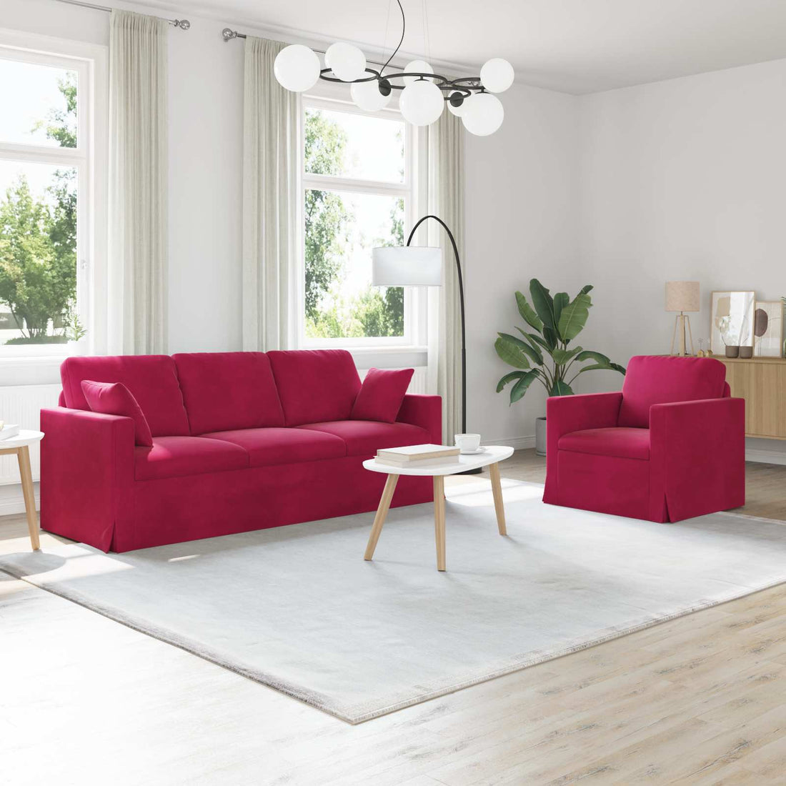 vidaXL Juego de Sofá 2 uds. Rojo vino Terciopelo