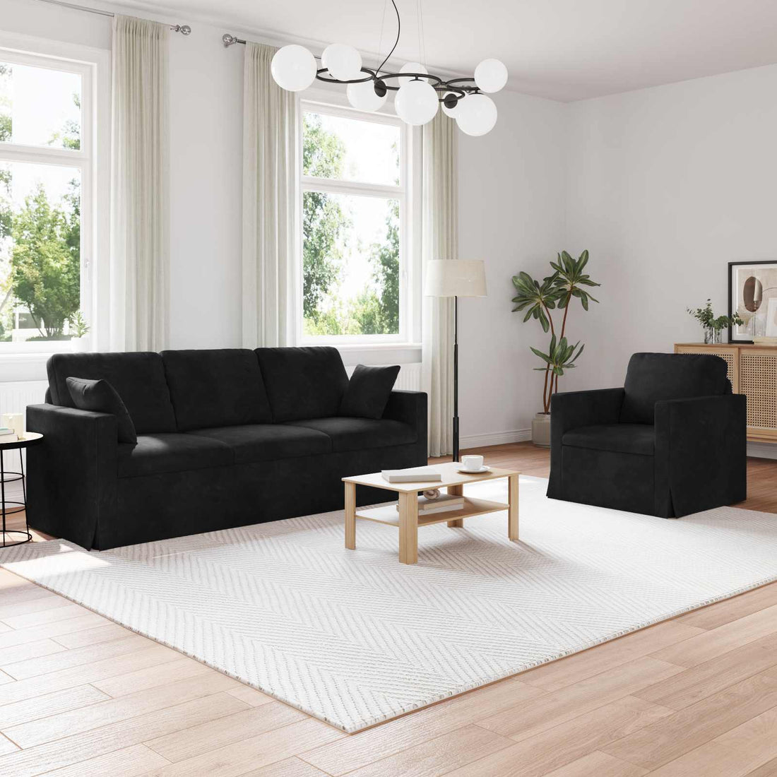 vidaXL Juego de Sofá 2 uds. Negro Terciopelo