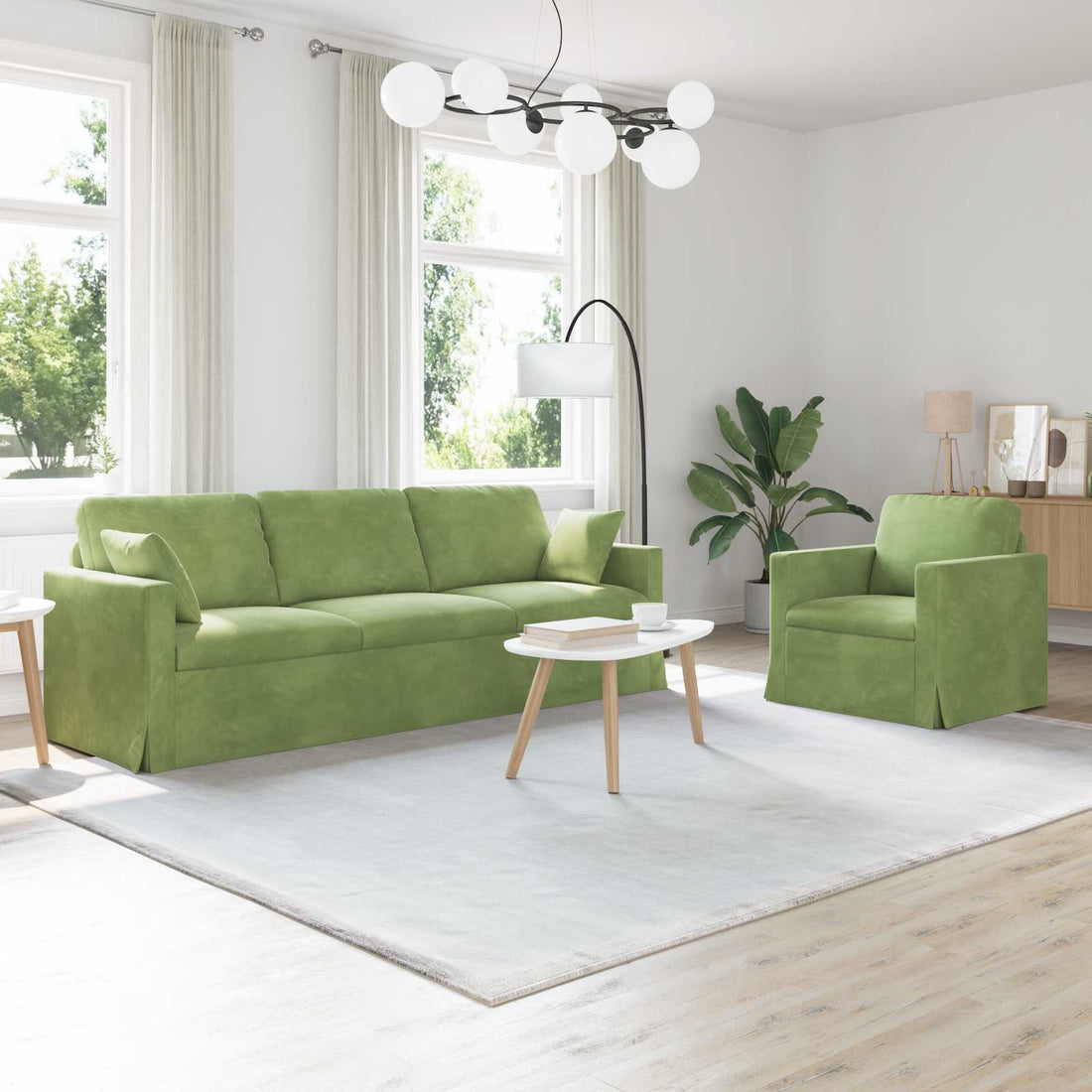vidaXL Juego de Sofá 2 uds. Verde claro Terciopelo