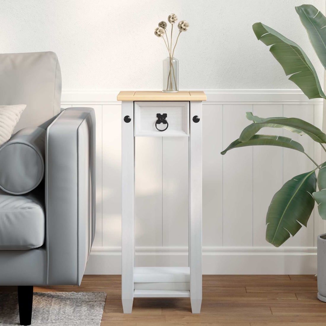 vidaXL Soporte de plantas Blanco 30 x 30 x 73 cm Madera de Pino Maciza