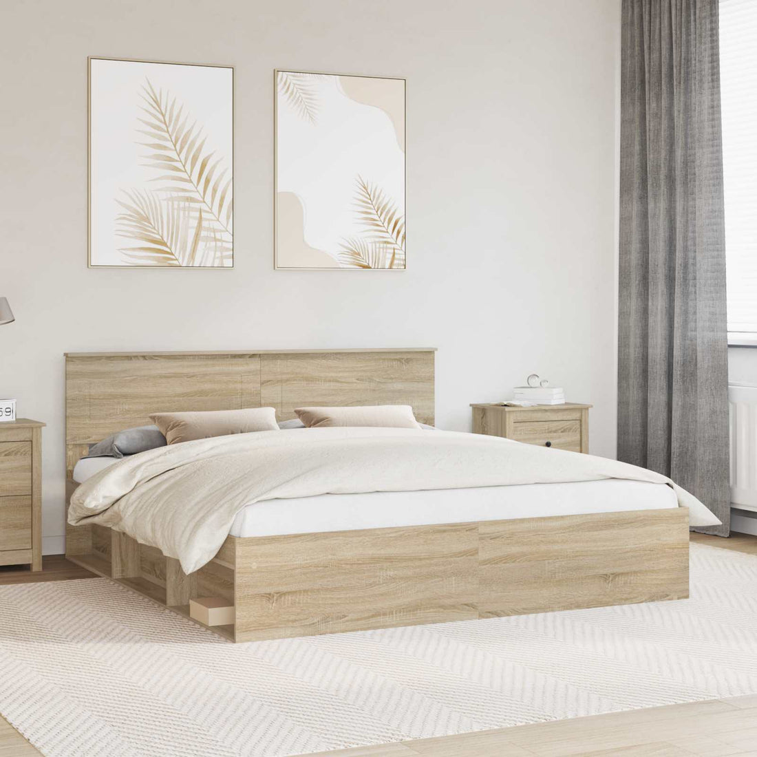 vidaXL Estructura de cama Sonoma 200 x 200 cm Madera de ingeniería