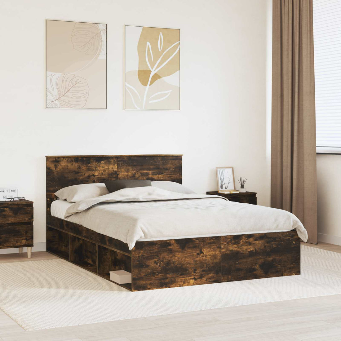vidaXL Estructura de cama con cabecera Roble ahumado 150 x 200 cm