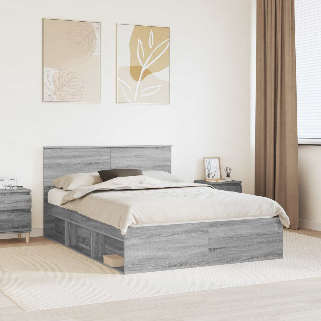 vidaXL Estructura de cama con cabecera Gris Sonoma 140 x 190 cm