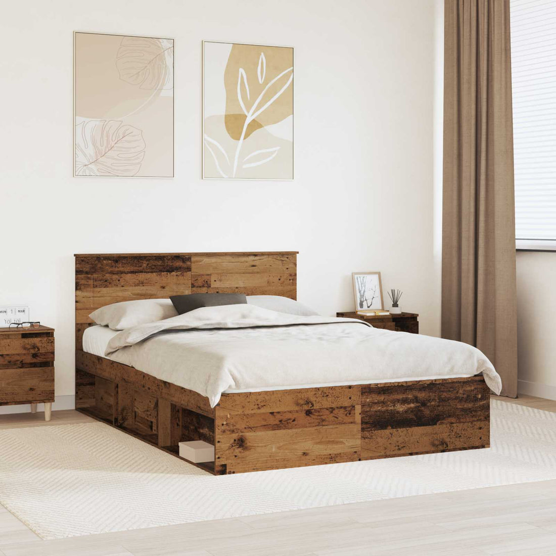 vidaXL Estructura de cama con cabecera Madera vieja 140 x 190 cm