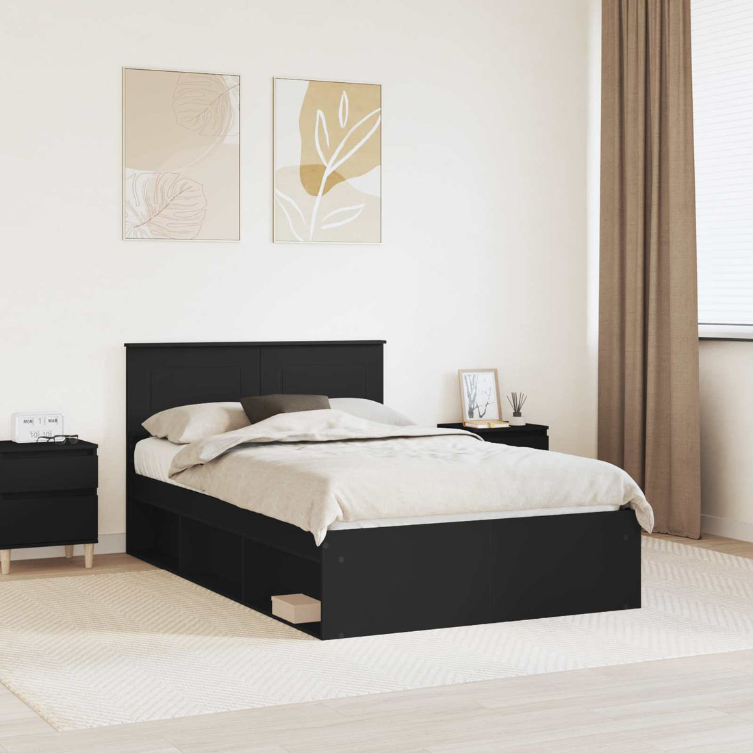 vidaXL Estructura de cama Negro 135 x 190 cm Madera de ingeniería