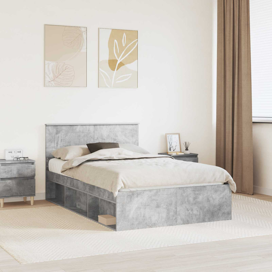 vidaXL Estructura de cama Concreto 120 x 190 cm Madera de ingeniería