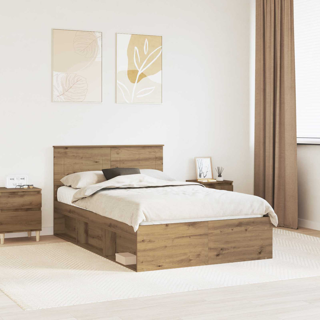 vidaXL Estructura de cama con cabecera Roble artisan 120 x 200 cm