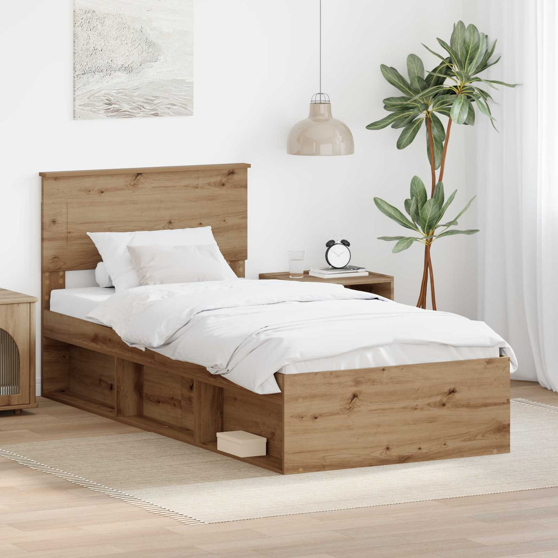 vidaXL Estructura de cama con cabecera Roble artisan 100 x 200 cm