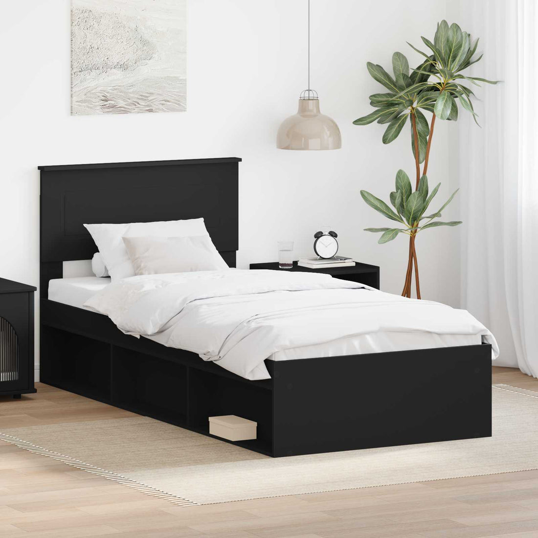vidaXL Estructura de cama Negro 90 x 200 cm Madera de ingeniería