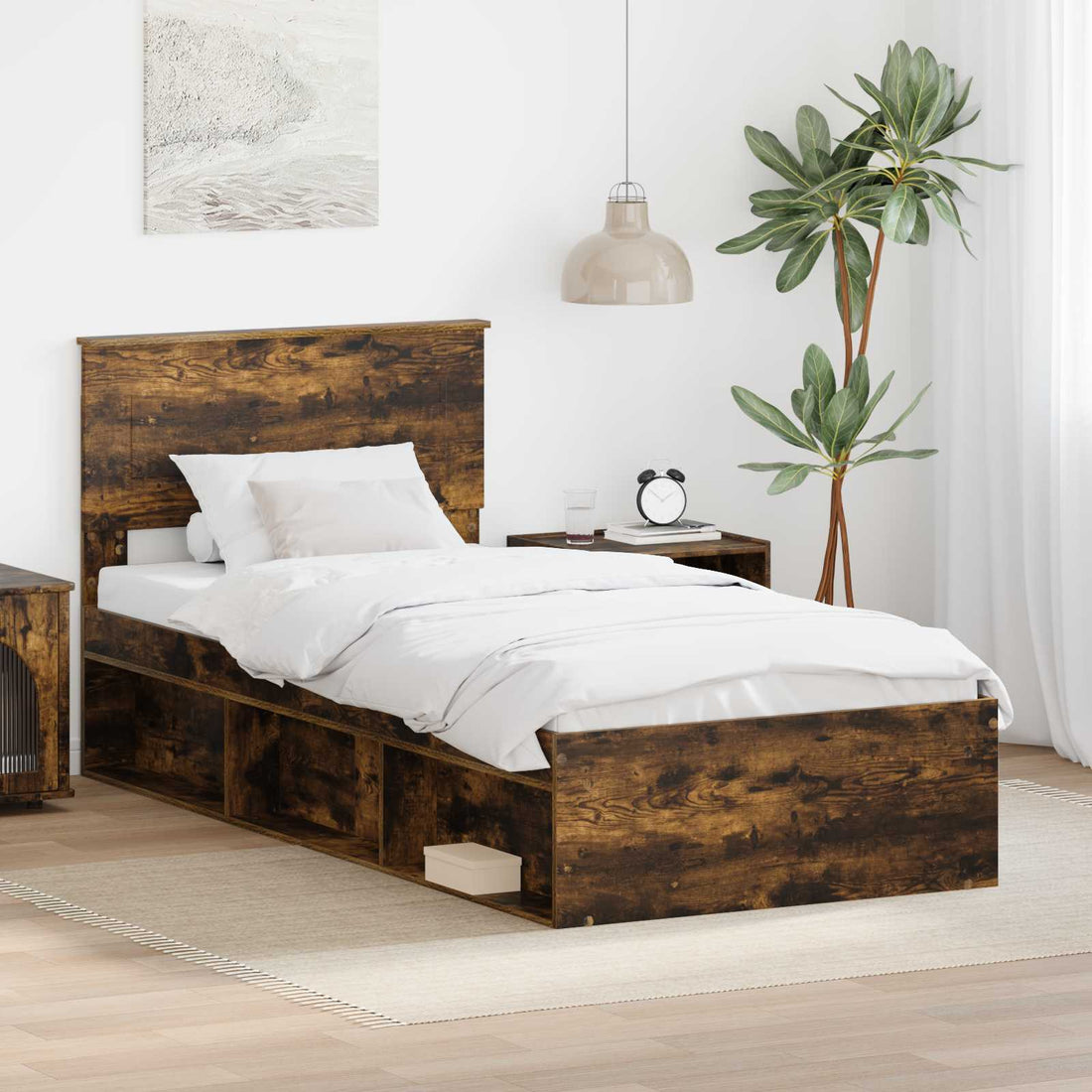 vidaXL Estructura de cama con cabecera Roble ahumado 75 x 190 cm