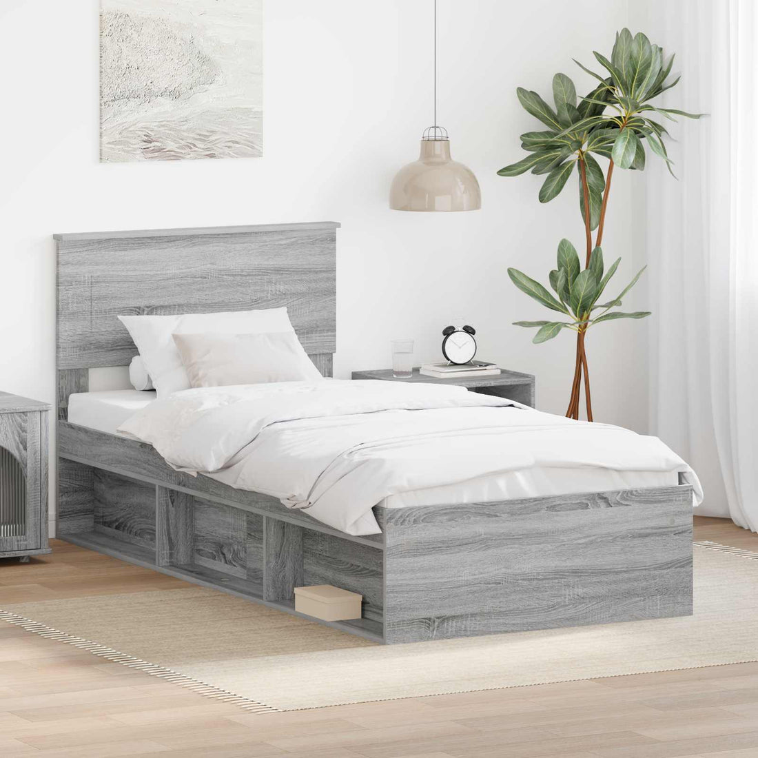 vidaXL Estructura de cama Gris Sonoma 75 x 190 cm Madera de ingeniería
