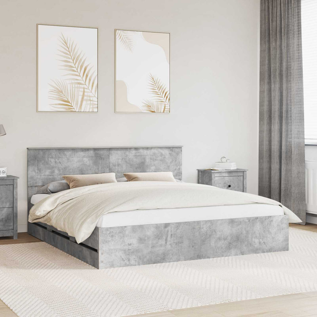 vidaXL Estructura de cama Gris Concreto 200 x 200 cm Madera Ingenieril