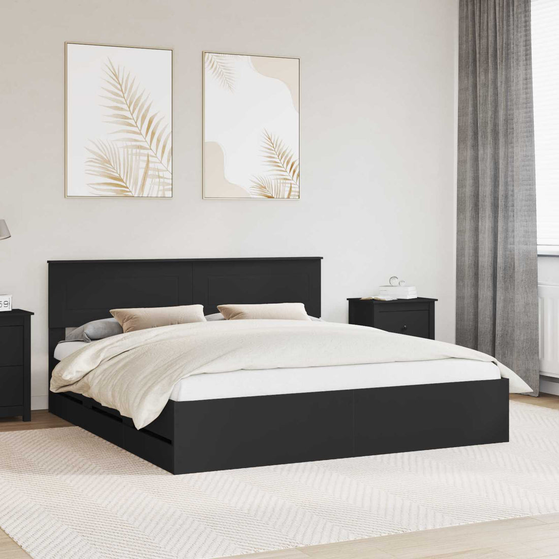 vidaXL Estructura de cama Negro 180 x 200 cm Madera Ingenieril
