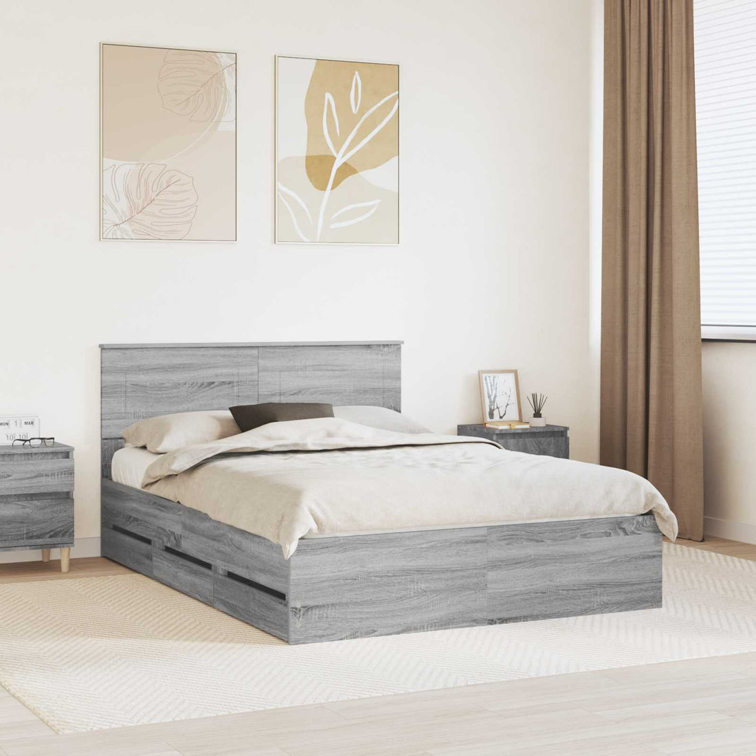 vidaXL Estructura de cama Gris Sonoma 150 x 200 cm Madera Ingenieril