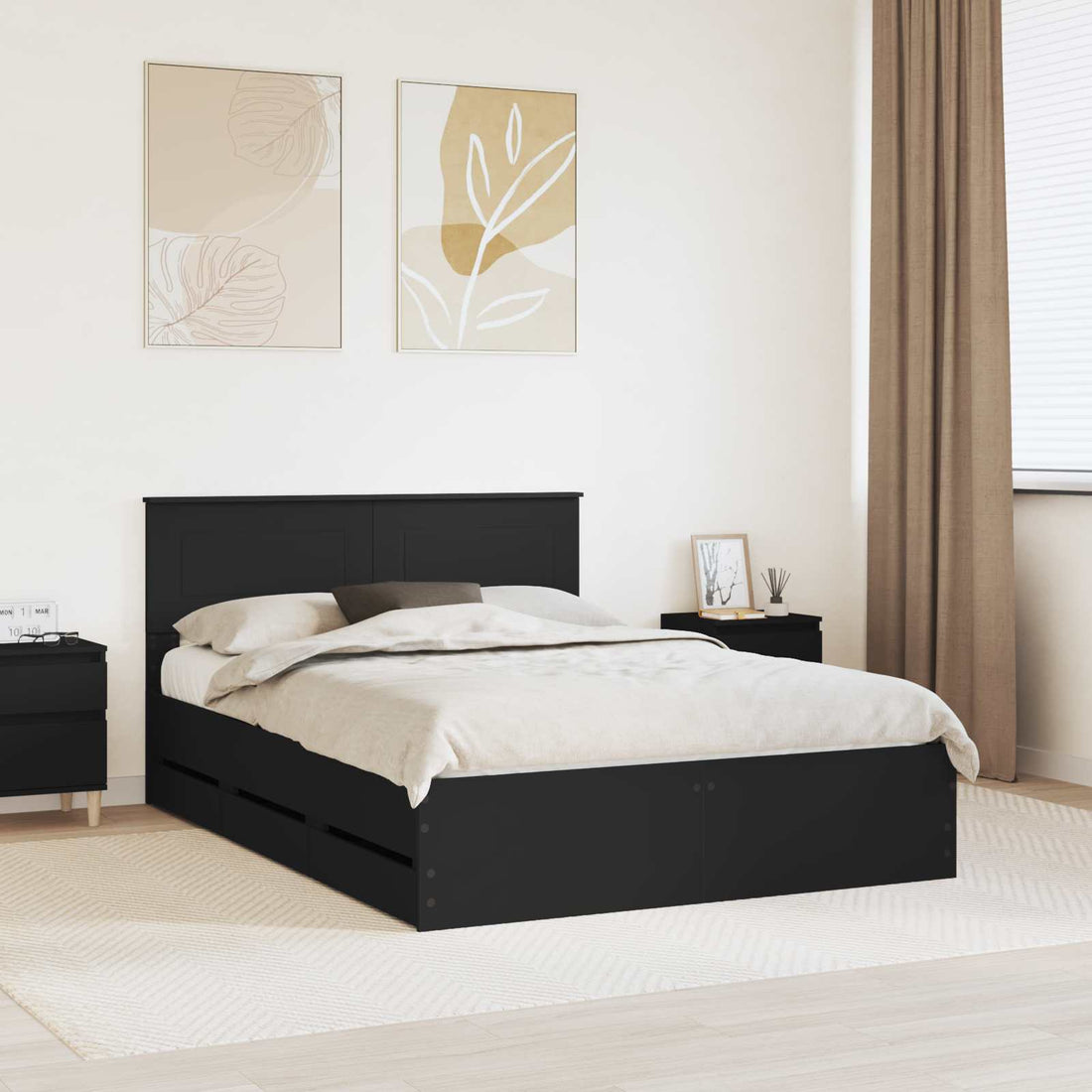 vidaXL Estructura de cama Negro 140 x 190 cm Madera Ingenieril