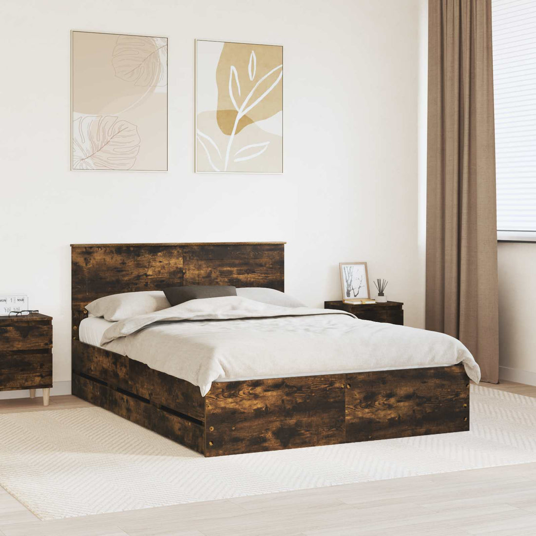 vidaXL Estructura de cama Roble ahumado 140 x 200 cm Madera Ingenieril