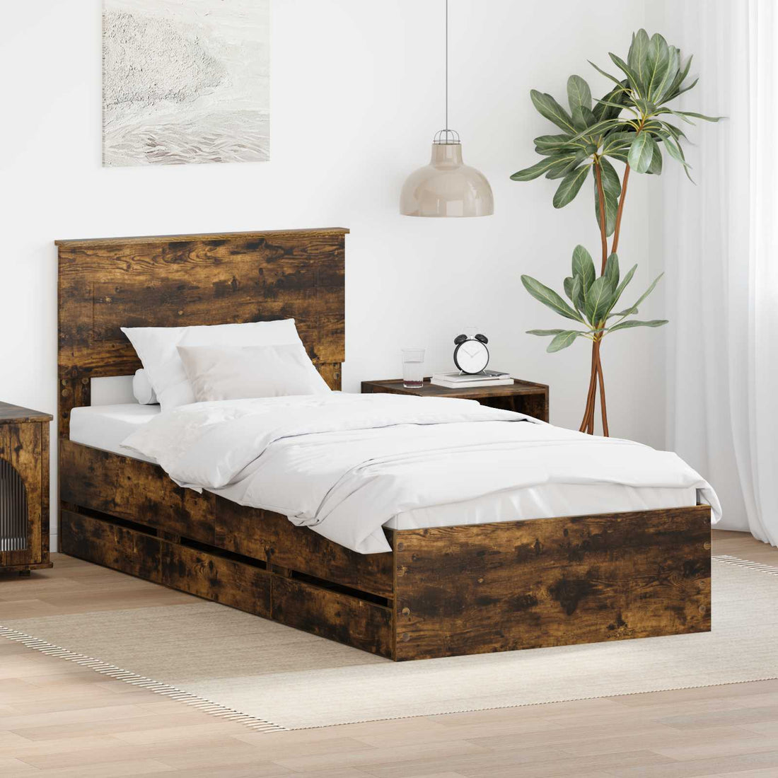 vidaXL Estructura de cama Roble ahumado 100 x 200 cm Madera Ingenieril