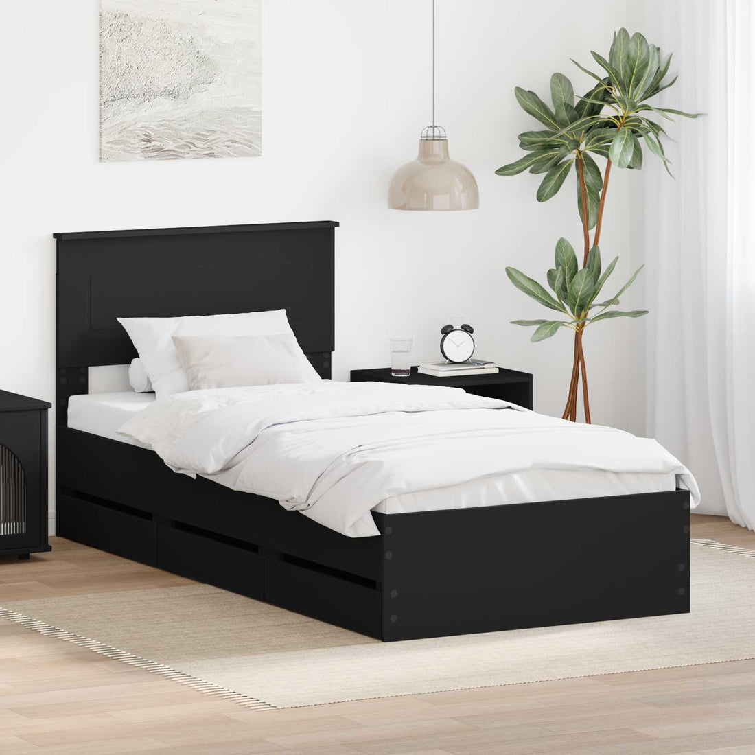 vidaXL Estructura de cama Negro 90 x 190 cm Madera Ingenieril