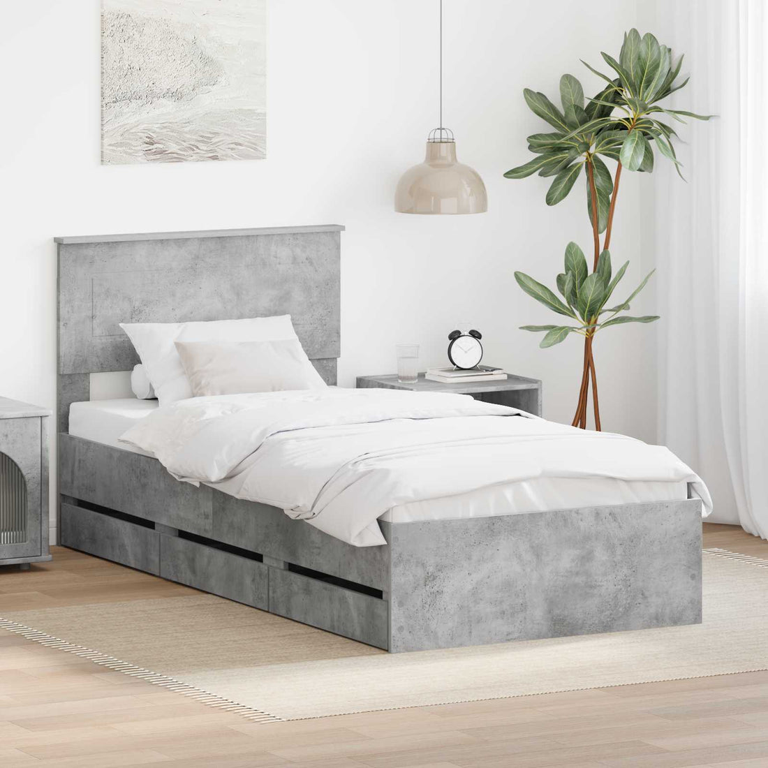 vidaXL Estructura de cama Gris Concreto 75 x 190 cm Madera Ingenieril